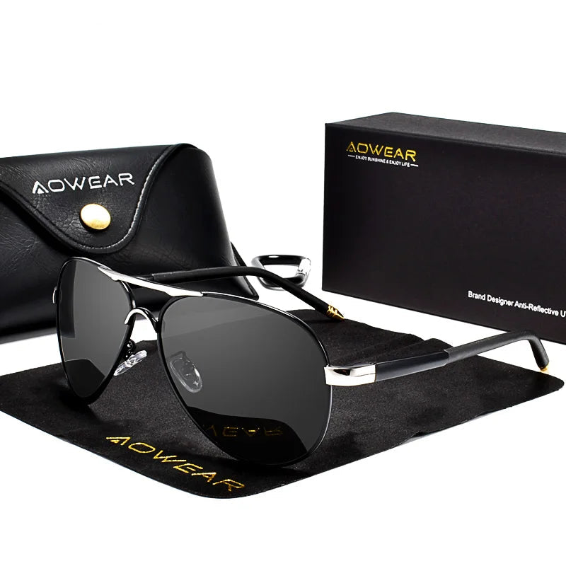 Aowear pilot sunglasses mirror blue HD polarized TAC lens alloy frame