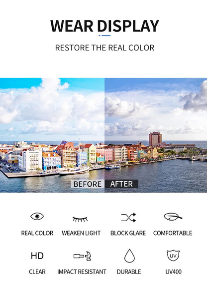 Rectangle sunglasses lens gradient tint anti blue light detail