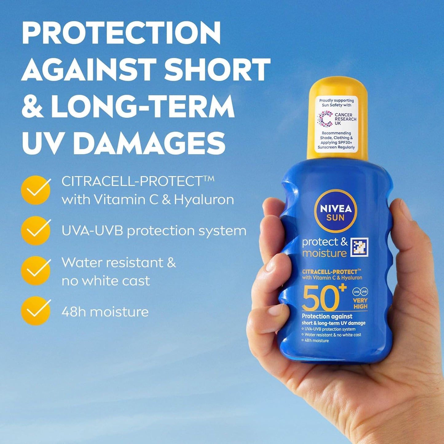 Fast absorbing sunscreen spray with Vitamin C Hyaluron