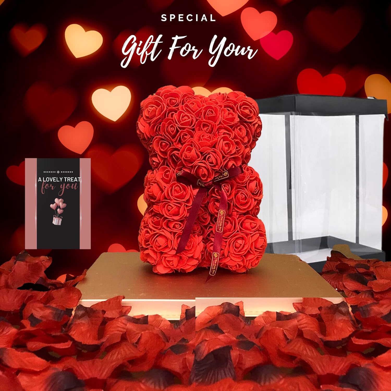 Valentine's Day rose teddy bear gift with bow tie