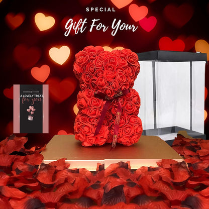 Valentine's Day rose teddy bear gift with bow tie