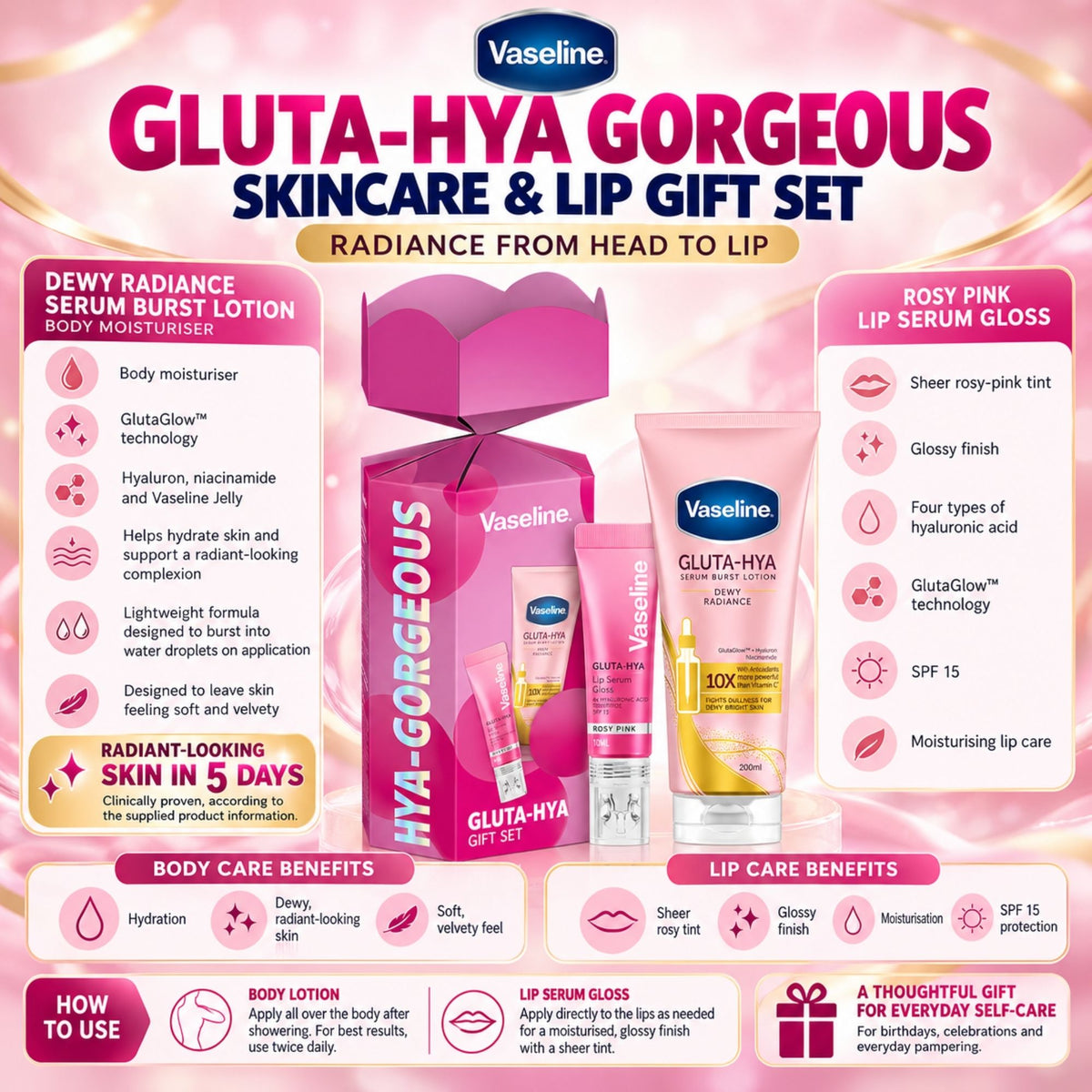Vaseline Gluta-Hya body and lip care gift collection