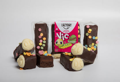 Pack of chocolate vegan caterpillar cakes