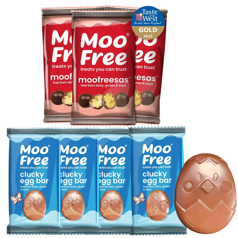 Vegan chocolate variety pack with Moo Free bars and Moofreesas