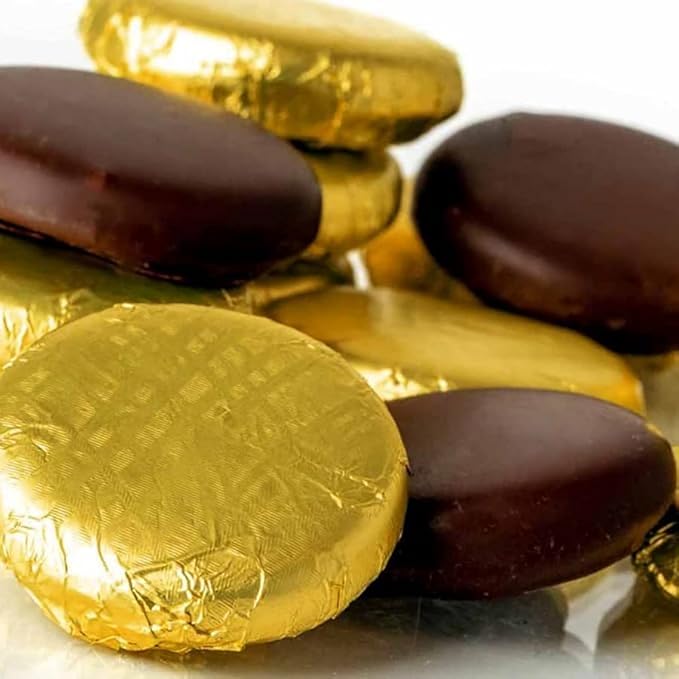 Individually wrapped gold foil dark chocolate Irish cream