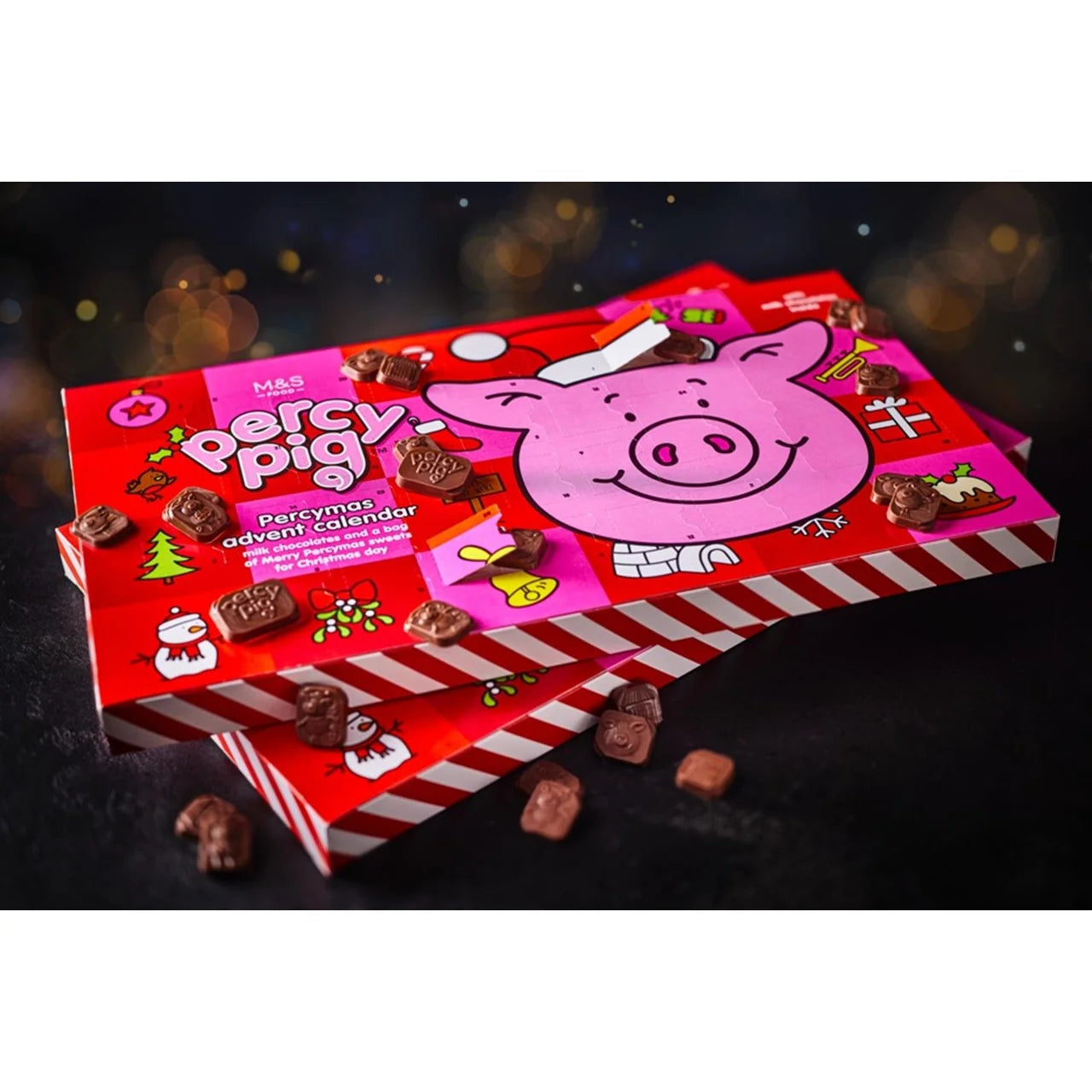 Vegan-friendly chocolate countdown calendar for Christmas with fun Percy treats