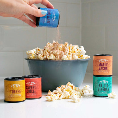 Popping kernels with chocolate toffee and salt vinegar