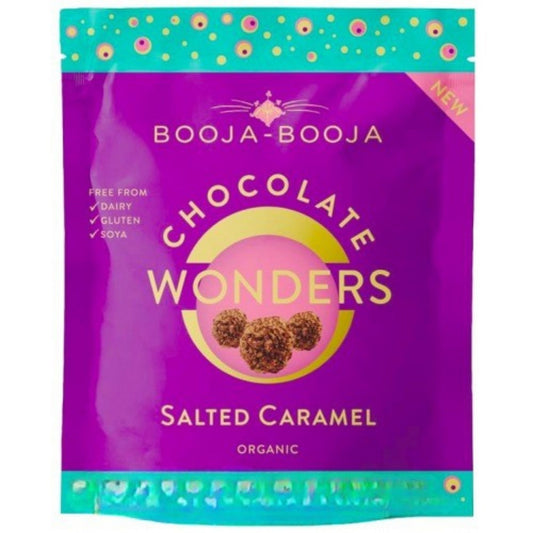 Vegan salted caramel chocolates in rich smooth chocolate coating for indulgent snacking