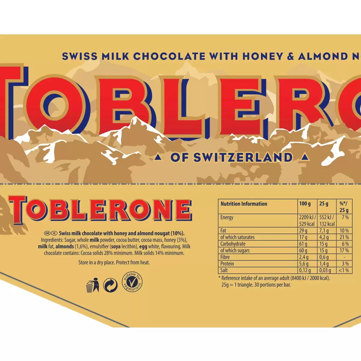 Vegetarian-friendly Toblerone chocolate bar