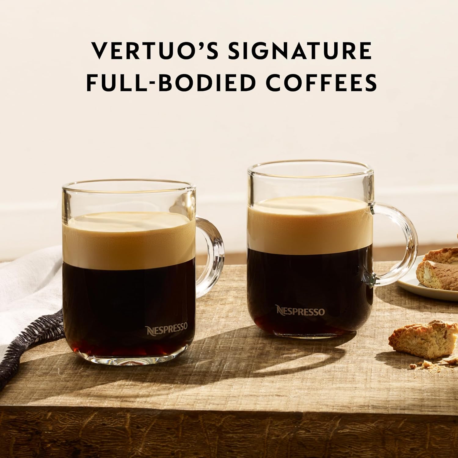 Brewed coffee in a mug using Nespresso Vertuo capsules