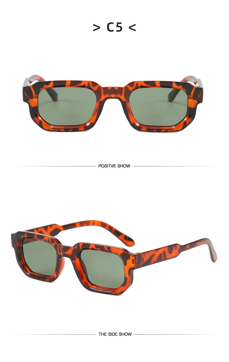 Rectangle sunglasses model close up wearing fashion eyewear