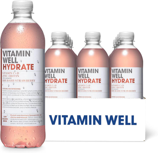 Vitamin Well Hydrate Rhubarb Strawberry 12 pack bottles