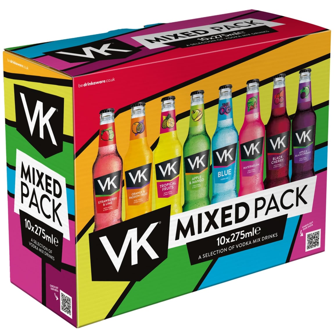 VK fruity vodka mix pack with 10 assorted bottles