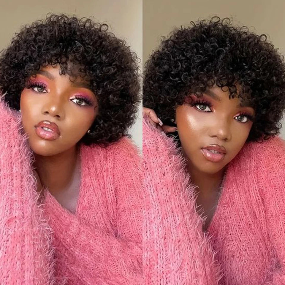 Protective style short wig with bangs for women