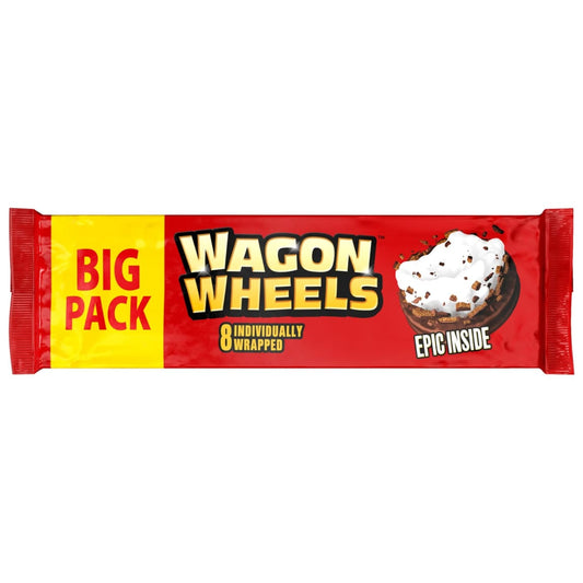 Wagon Wheels 8pk classic marshmallow and jam biscuits covered in chocolate