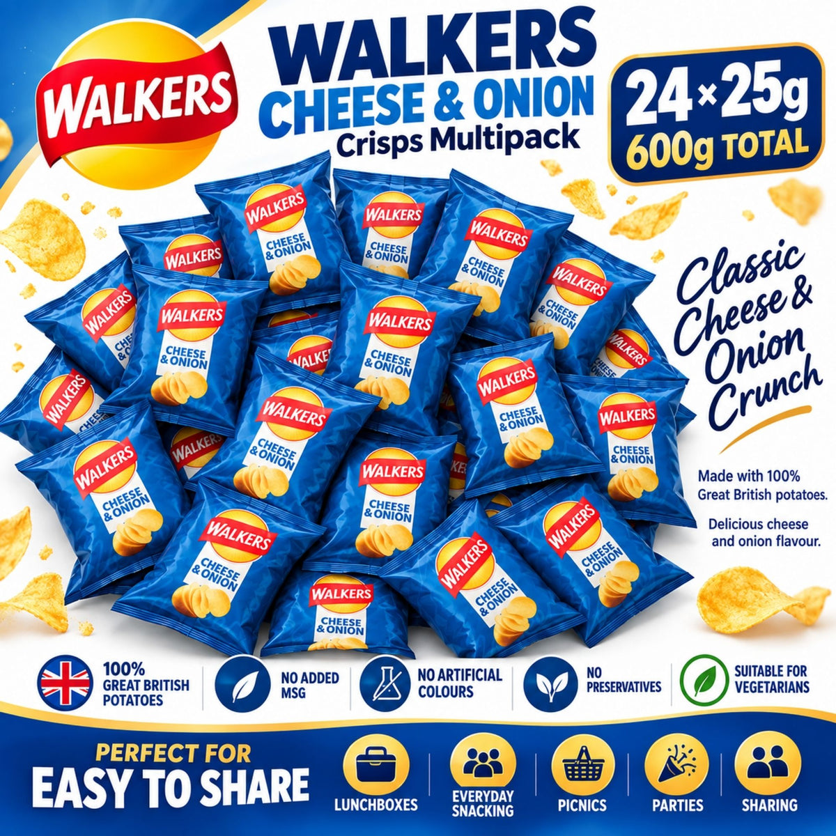 Walkers 25g individual cheese and onion crisp bags