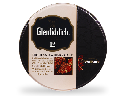 Walkers Glenfiddich Highland Whisky Cake Tin with fruit and nuts