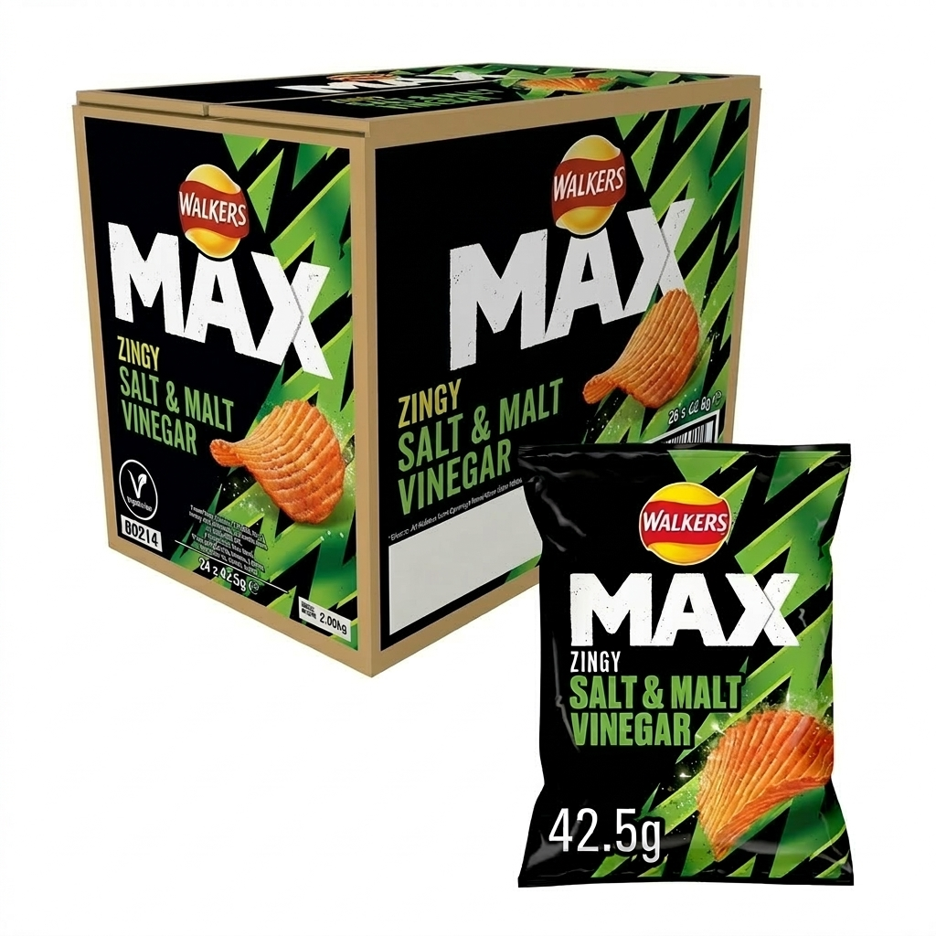 Walkers Max Zingy Salt & Malt Vinegar Crisps 42.5g grab bag