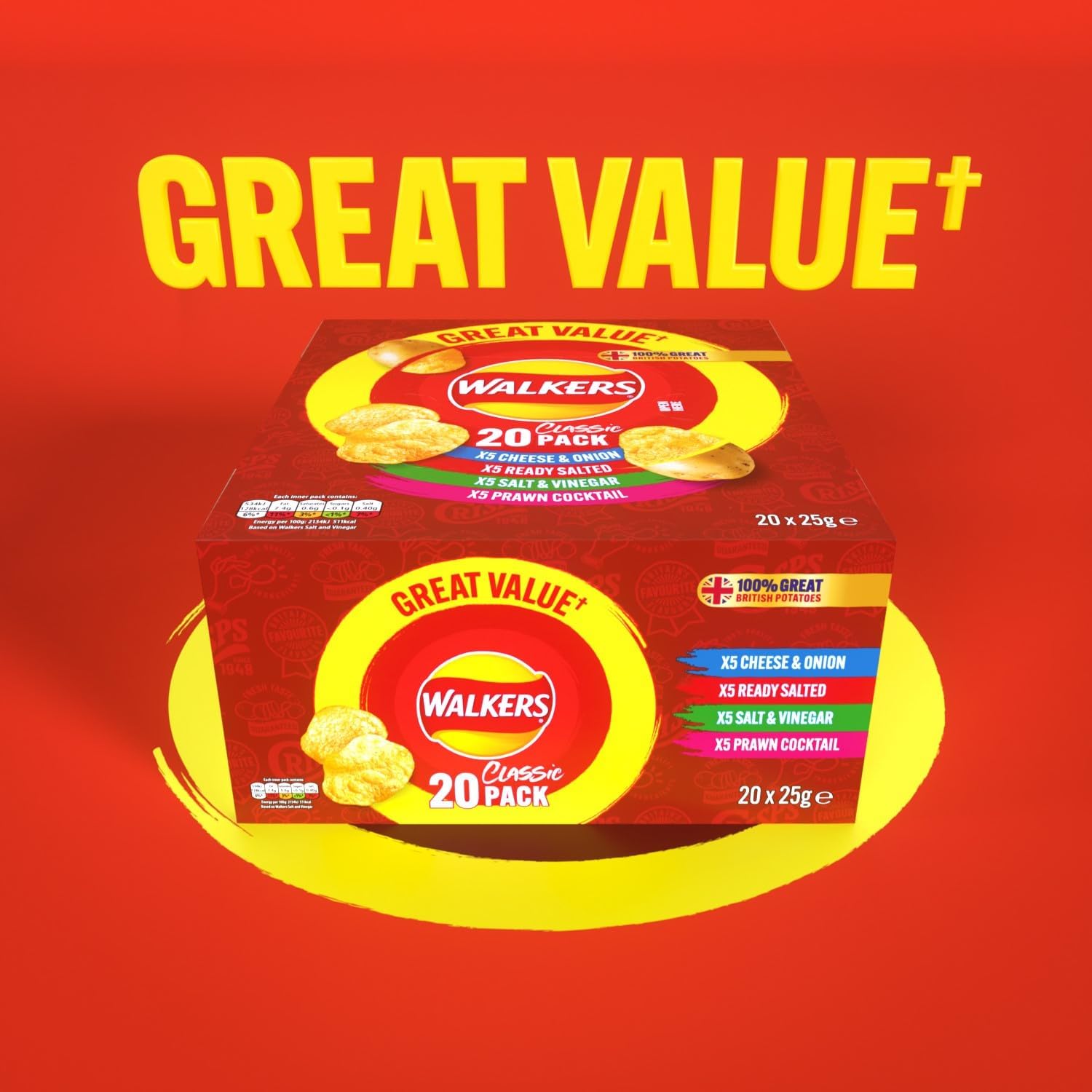 Family-friendly box of Walkers crisps multipack ideal for lunches and snacking