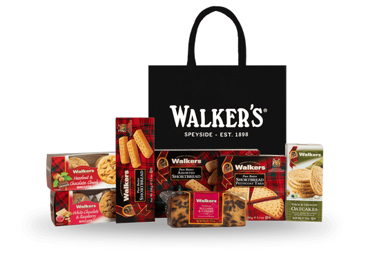 Walker’s Strathspey Gift Bag with shortbread, oatcakes, and chocolate biscuits