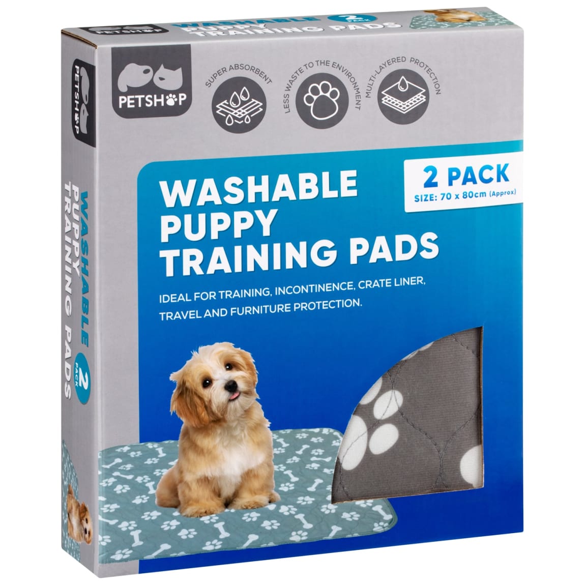 Pet Shop washable puppy training pads 2 pack 70x80cm