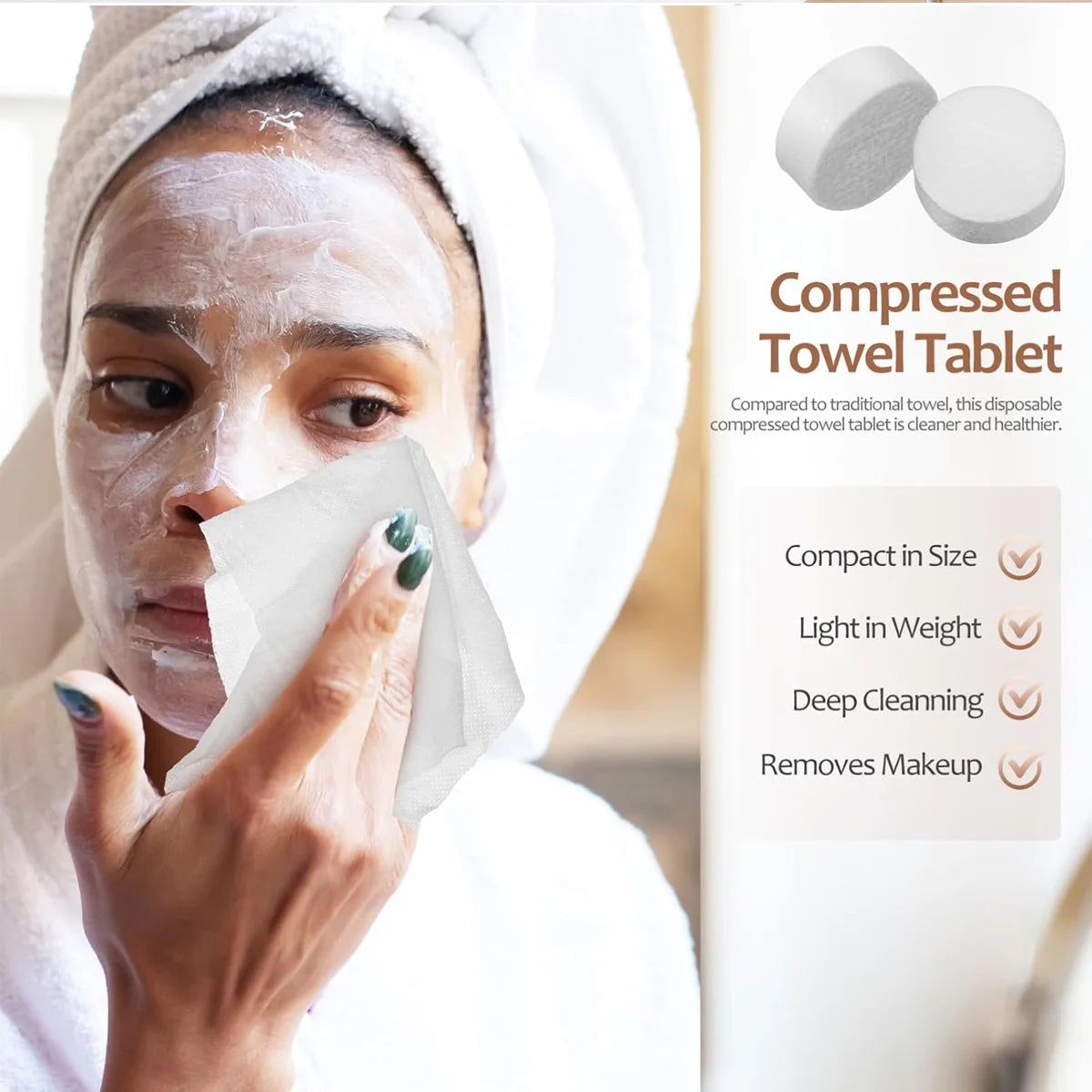 Water activated cotton cleansing cloth tablets