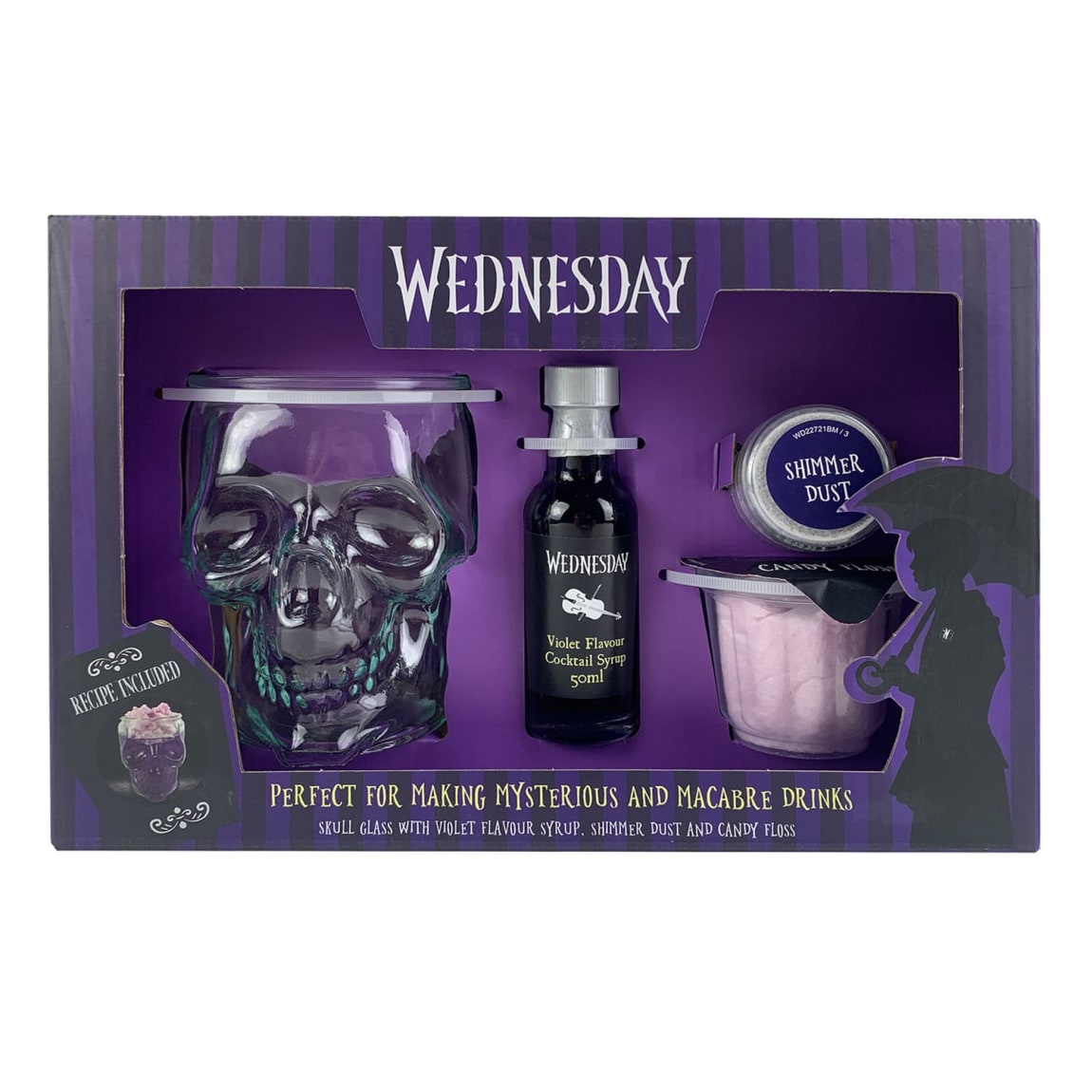 Wednesday Potion Gift Set with skull glass and violet drink mix