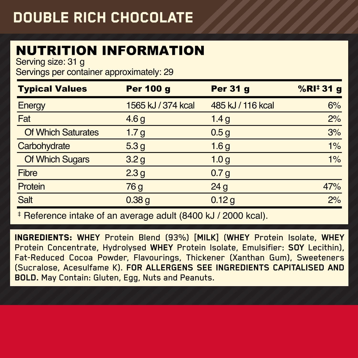 899g whey protein powder with 29 servings for daily nutrition
