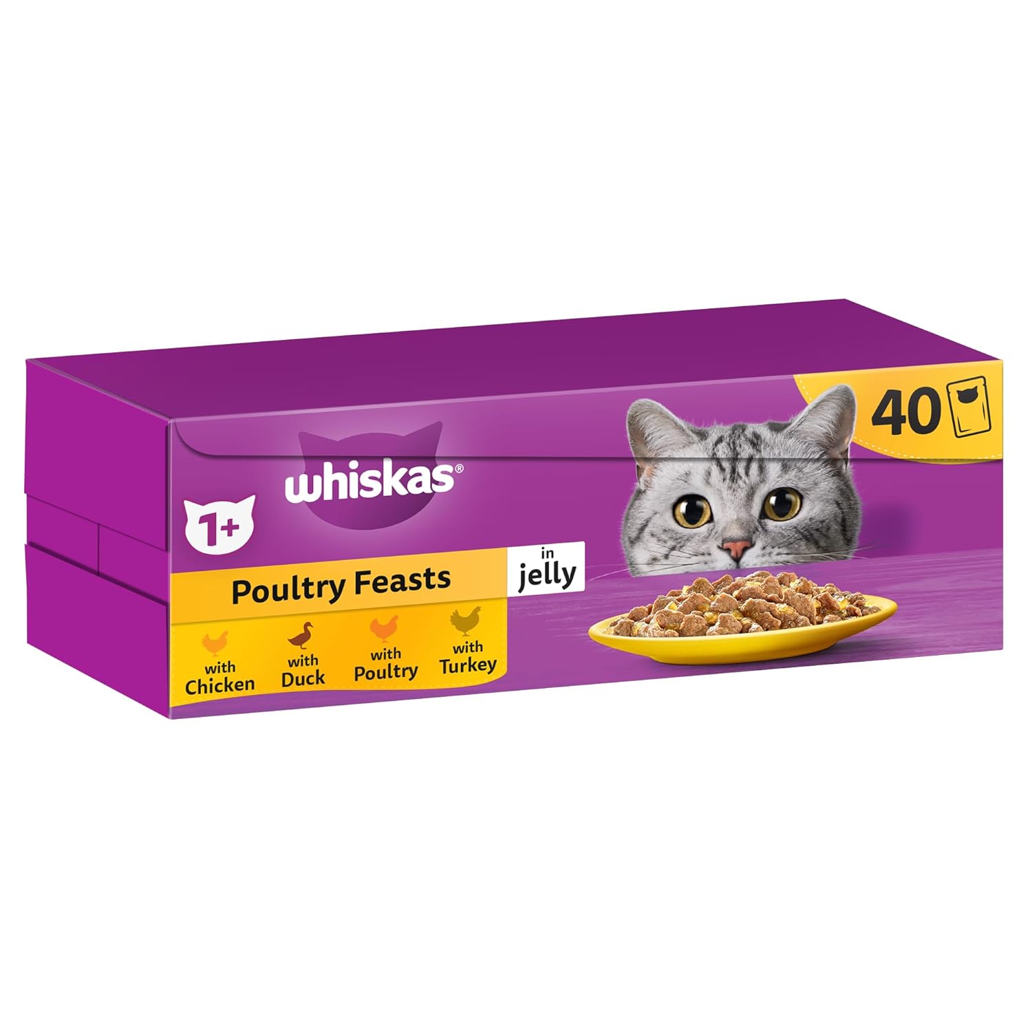 whiskas 1+ wet cat food jelly poultry 40 x 85g