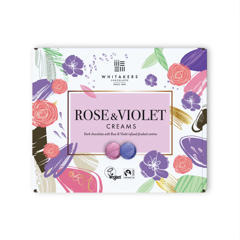 Whitakers Dark Chocolate Rose & Violet Fondant Creams 200g gift box