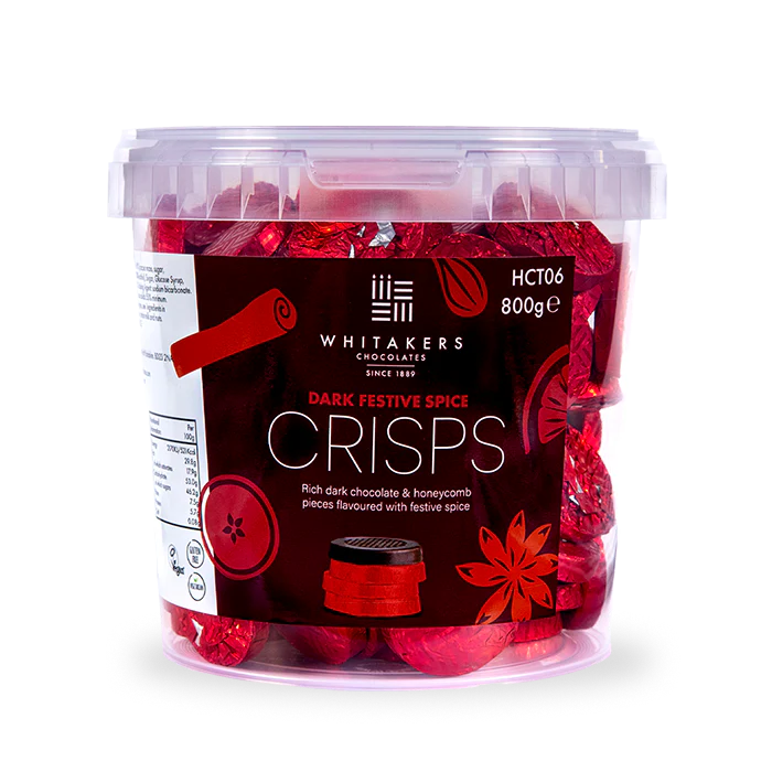 Whitakers Dark Chocolate Festive Spice Honeycomb Crisps Tub 800g