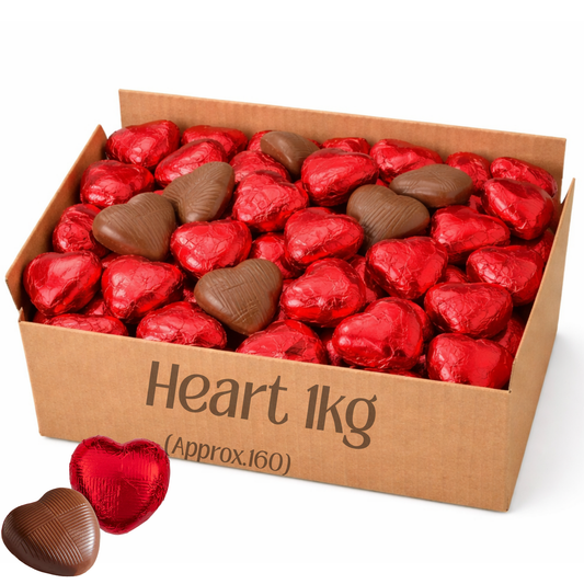 Whitakers Milk Chocolate Red Foiled Hearts in 1kg 2kg 3kg boxes