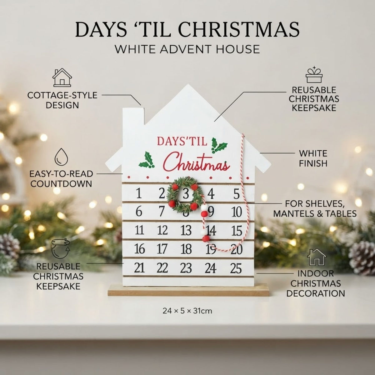 White cottage-style Christmas Advent House