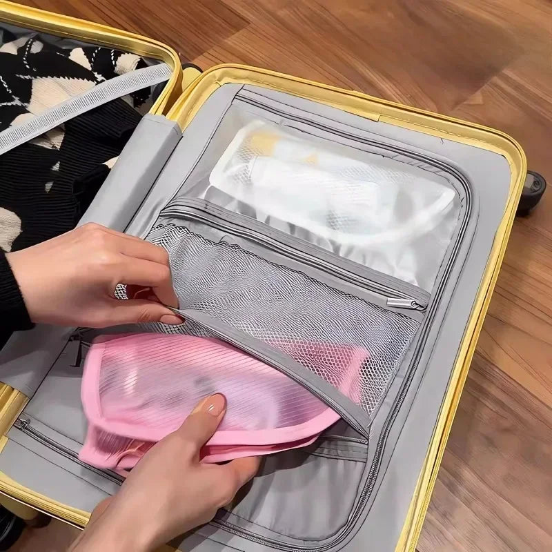 White foldable toiletry pouch for suitcase organisation