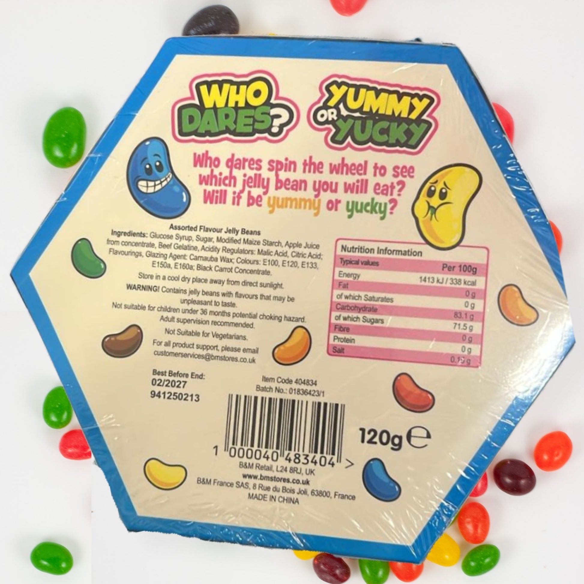Colourful assorted fruity jelly beans in 120g Who Dares pack