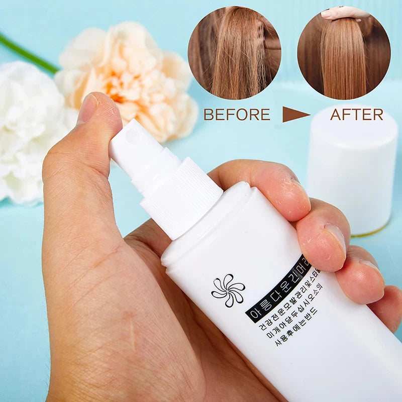Anti frizz wig conditioner spray application on synthetic wig