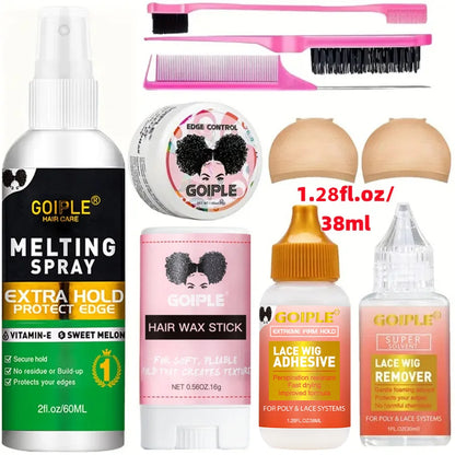 Travel size lace wig styling kit with adhesive glue and wax