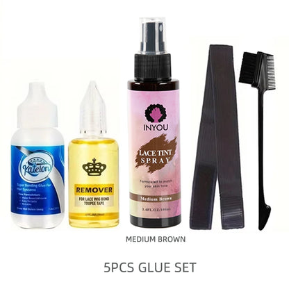 Wig glue kit 6pcs set full contents adhesive tint spray band