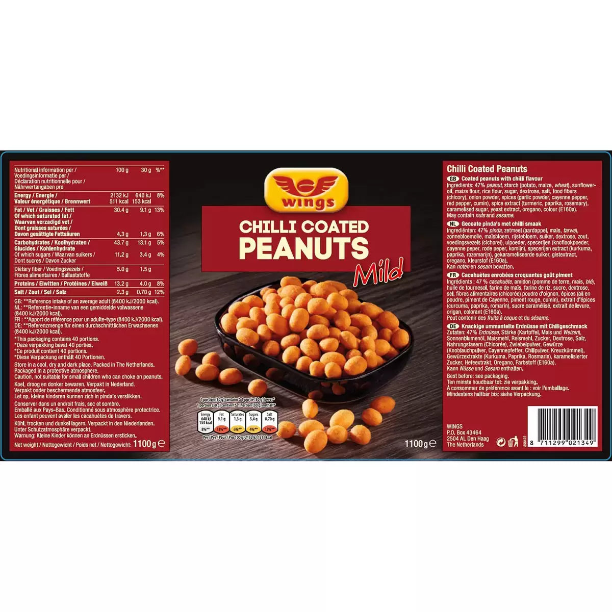 Wings coated peanuts 1.1kg jar