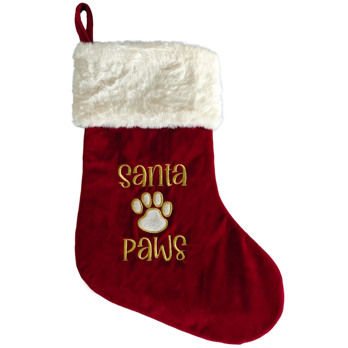 Festive Winter Paws stocking ready to fill with dog or cat treats