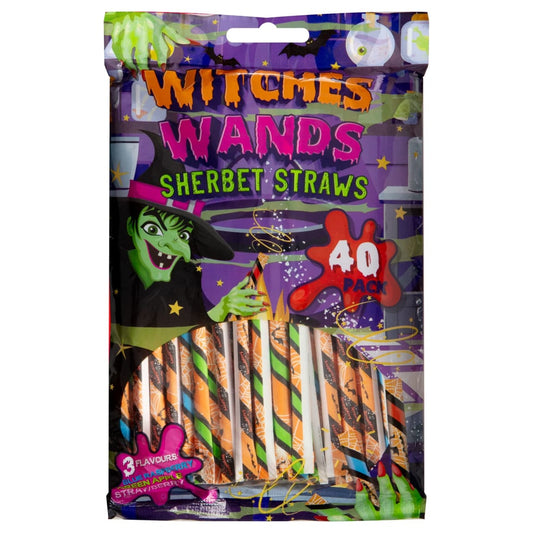 40-pack Witches Wands Sherbet Straws for Halloween parties and trick-or-treating