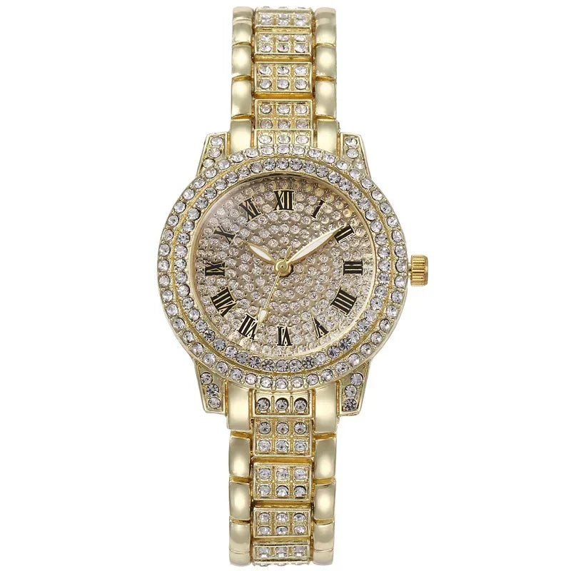 Women's alloy crystal wristwatch with elegant design