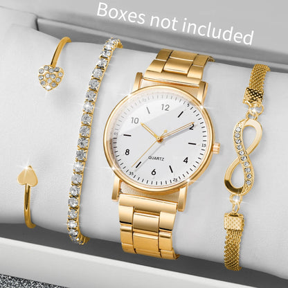 4pc women's Arabic dial quartz watch and bracelet set