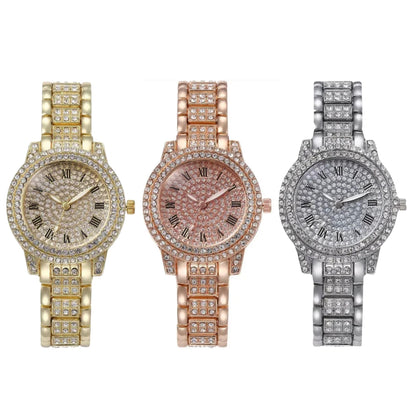 Women's rhinestone quartz watch with elegant alloy bracelet