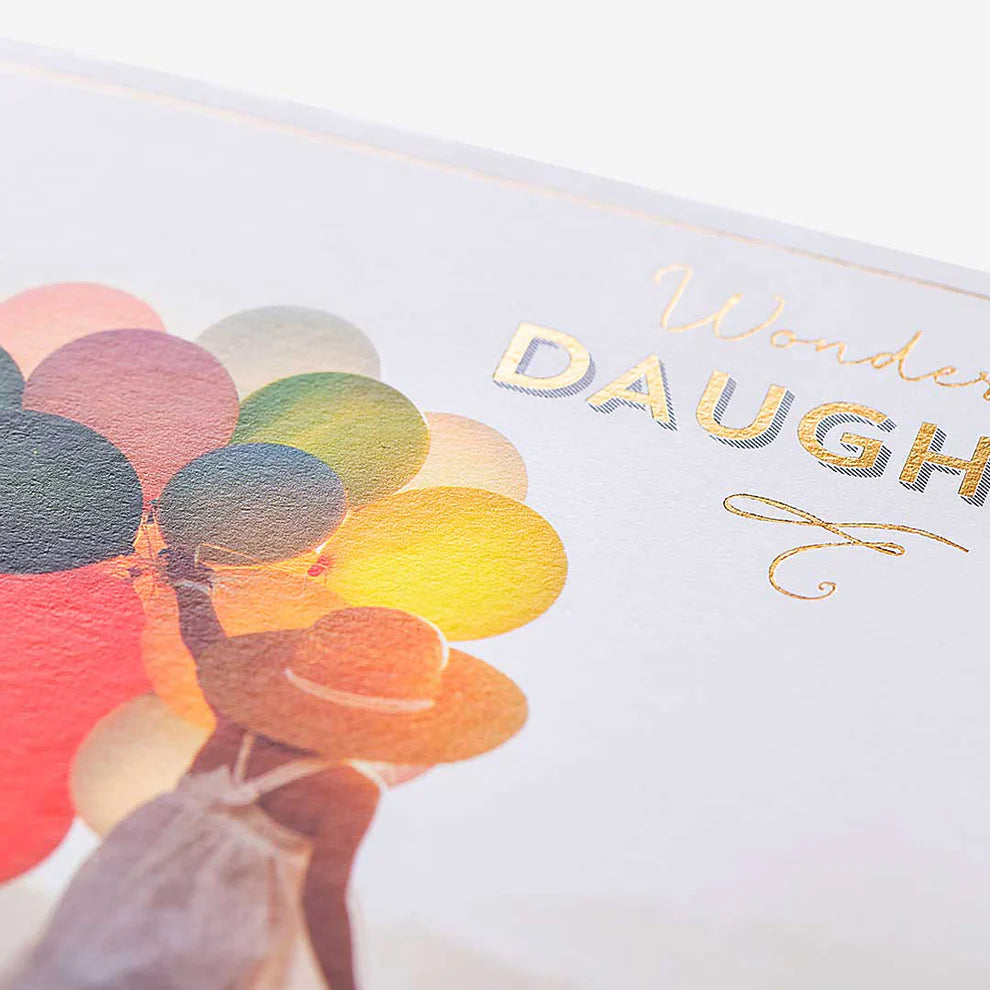 Blank inside of Wonderful Daughter Birthday Card with colorful balloons, ideal for personalised birthday cards
