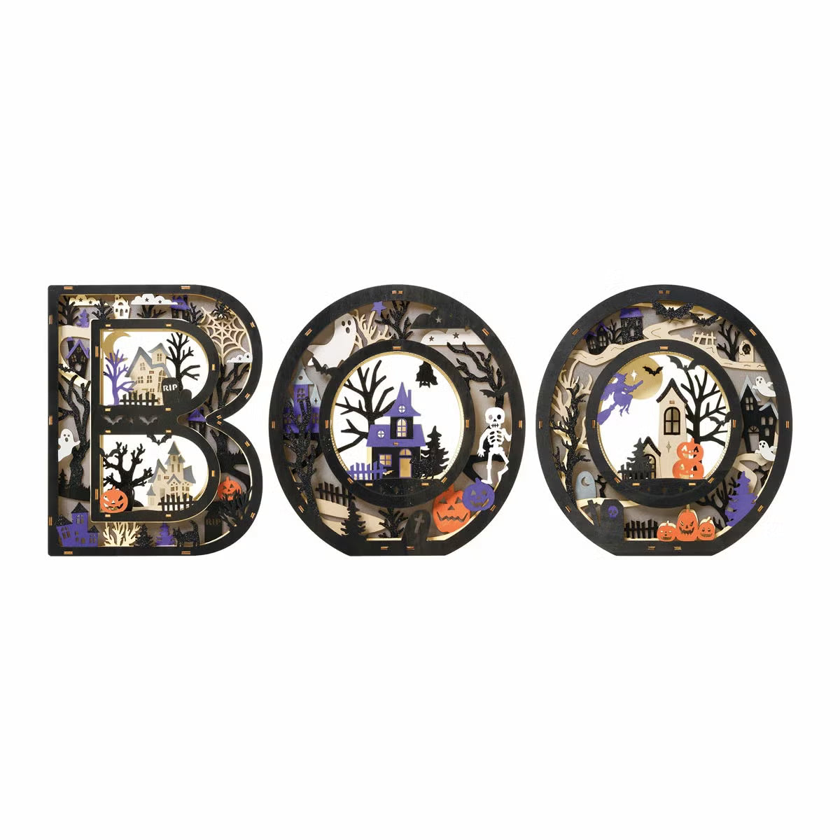 Spooky BOO Halloween Centrepiece with Warm Lights
