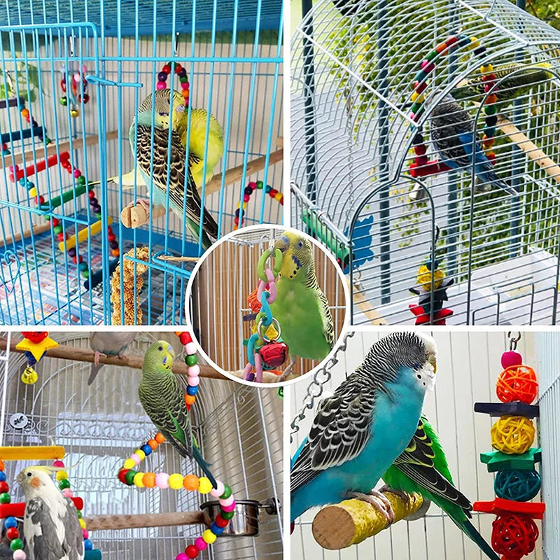 Cockatiel wooden toy set with hanging bells
