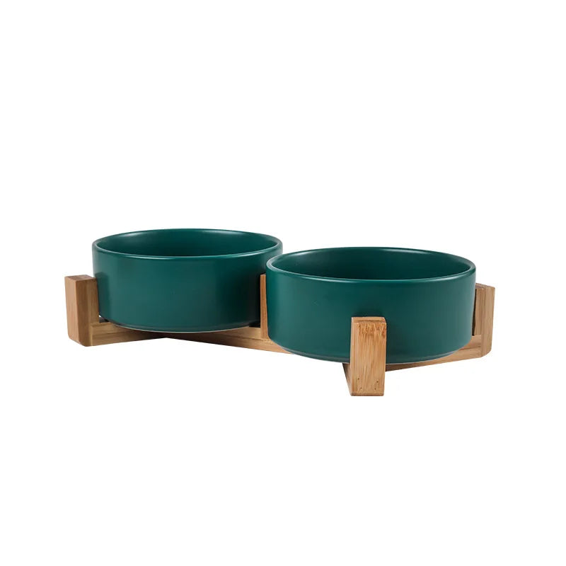 Ceramic pet bowl wood stand all colour options pink yellow grey black