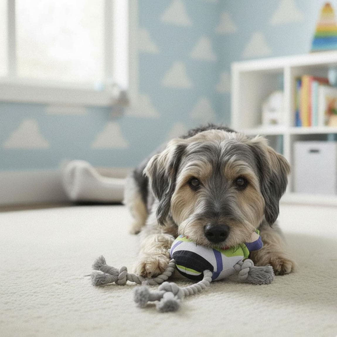 Woody plush and rope dog toy for interactive play
