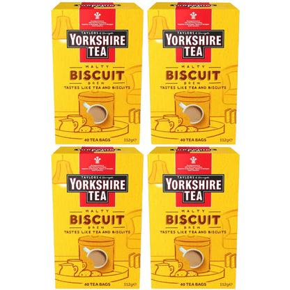 Yorkshire Tea Biscuit Brew – malty sweet tea bags in 4x40 pack, perfect for a cosy, biscuit-flavoured cuppa.